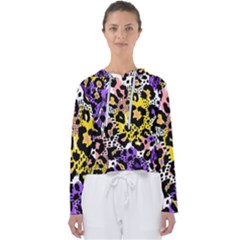 Black Leopard Print With Yellow, Gold, Purple And Pink Women s Slouchy Sweat