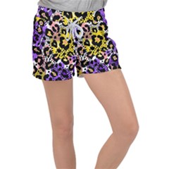 Black Leopard print with yellow, gold, purple and pink Velour Lounge Shorts