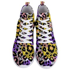 Black Leopard Print With Yellow, Gold, Purple And Pink Men s Lightweight High Top Sneakers by AnkouArts