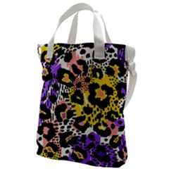 Black Leopard Print With Yellow, Gold, Purple And Pink Canvas Messenger Bag by AnkouArts