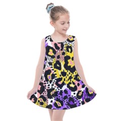 Black Leopard print with yellow, gold, purple and pink Kids  Summer Dress