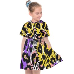 Black Leopard print with yellow, gold, purple and pink Kids  Sailor Dress