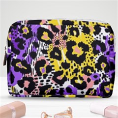 Black Leopard print with yellow, gold, purple and pink Make Up Pouch (Medium)