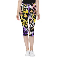 Black Leopard print with yellow, gold, purple and pink Inside Out Lightweight Velour Capri Leggings 