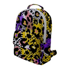 Black Leopard print with yellow, gold, purple and pink Flap Pocket Backpack (Large)