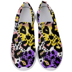 Black Leopard print with yellow, gold, purple and pink Men s Slip On Sneakers