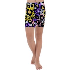 Black Leopard print with yellow, gold, purple and pink Kids  Lightweight Velour Capri Yoga Leggings