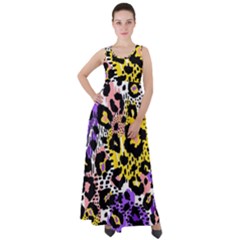 Black Leopard print with yellow, gold, purple and pink Empire Waist Velour Maxi Dress