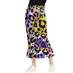 Black Leopard print with yellow, gold, purple and pink Maxi Fishtail Chiffon Skirt