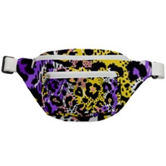 Black Leopard Print With Yellow, Gold, Purple And Pink Fanny Pack by AnkouArts