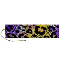 Black Leopard print with yellow, gold, purple and pink Roll Up Canvas Pencil Holder (L)