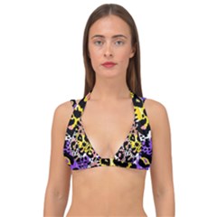 Black Leopard print with yellow, gold, purple and pink Double Strap Halter Bikini Top