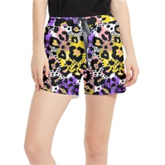 Black Leopard print with yellow, gold, purple and pink Runner Shorts