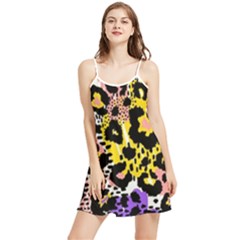 Black Leopard print with yellow, gold, purple and pink Summer Frill Dress