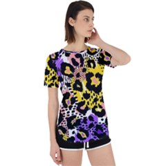 Black Leopard print with yellow, gold, purple and pink Perpetual Short Sleeve T-Shirt