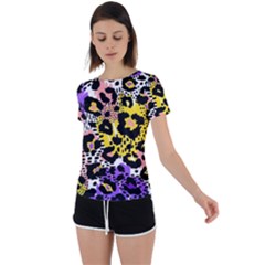 Black Leopard print with yellow, gold, purple and pink Back Circle Cutout Sports Tee