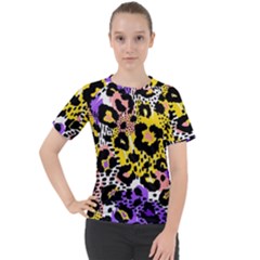 Black Leopard print with yellow, gold, purple and pink Women s Sport Raglan Tee