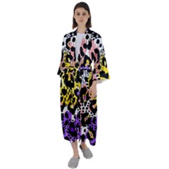 Black Leopard print with yellow, gold, purple and pink Maxi Satin Kimono