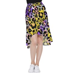 Black Leopard print with yellow, gold, purple and pink Frill Hi Low Chiffon Skirt