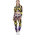 Black Leopard print with yellow, gold, purple and pink Cropped Zip Up Lounge Set View1