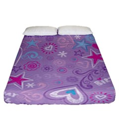  Hearts And Stars On Light Purple  Fitted Sheet (queen Size) by AnkouArts