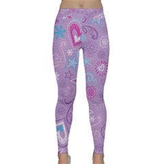  Hearts And Stars On Light Purple  Classic Yoga Leggings by AnkouArts