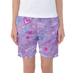  Hearts And Stars On Light Purple  Women s Basketball Shorts by AnkouArts