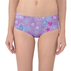  Hearts And Stars On Light Purple  Mid-waist Bikini Bottoms by AnkouArts