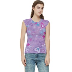  Hearts And Stars On Light Purple  Women s Raglan Cap Sleeve Tee