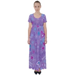  Hearts And Stars On Light Purple  High Waist Short Sleeve Maxi Dress by AnkouArts