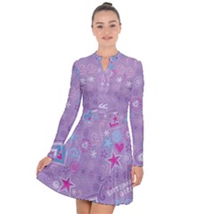  Hearts And Stars On Light Purple  Long Sleeve Panel Dress by AnkouArts