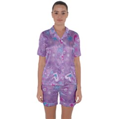  Hearts And Stars On Light Purple  Satin Short Sleeve Pajamas Set by AnkouArts