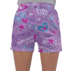  Hearts And Stars On Light Purple  Sleepwear Shorts by AnkouArts