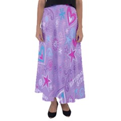  Hearts And Stars On Light Purple  Flared Maxi Skirt by AnkouArts