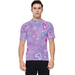  Hearts And Stars On Light Purple  Men s Short Sleeve Rash Guard by AnkouArts