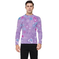  Hearts And Stars On Light Purple  Men s Long Sleeve Rash Guard by AnkouArts