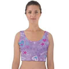  Hearts And Stars On Light Purple  Velvet Crop Top by AnkouArts