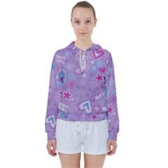  Hearts And Stars On Light Purple  Women s Tie Up Sweat