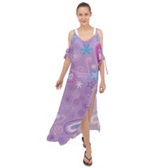  Hearts And Stars On Light Purple  Maxi Chiffon Cover Up Dress by AnkouArts