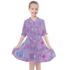  Hearts And Stars On Light Purple  Kids  All Frills Chiffon Dress