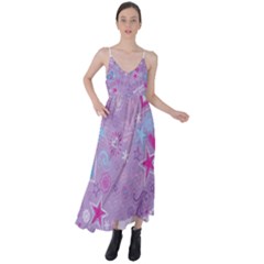  Hearts And Stars On Light Purple  Tie Back Maxi Dress by AnkouArts