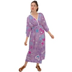  Hearts And Stars On Light Purple  Grecian Style  Maxi Dress by AnkouArts