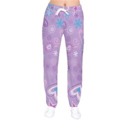  Hearts And Stars On Light Purple  Women Velvet Drawstring Pants by AnkouArts