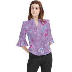  Hearts And Stars On Light Purple  Loose Horn Sleeve Chiffon Blouse