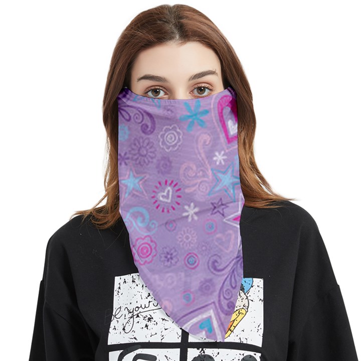  Hearts and Stars on light purple. Face Covering Bandana (Triangle)