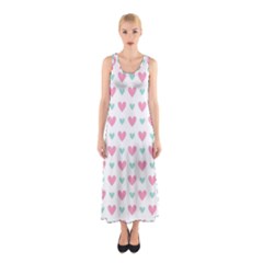 Pink Hearts One White Background Sleeveless Maxi Dress by AnkouArts