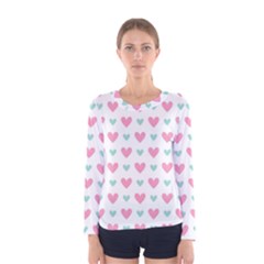 Pink Hearts One White Background Women s Long Sleeve Tee