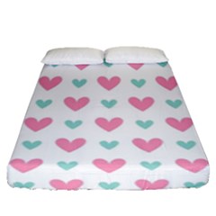 Pink Hearts One White Background Fitted Sheet (queen Size) by AnkouArts