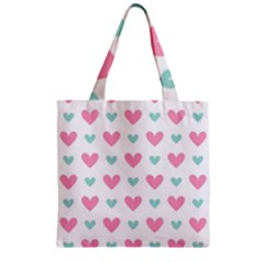 Pink Hearts One White Background Zipper Grocery Tote Bag