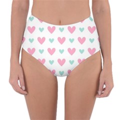 Pink Hearts One White Background Reversible High-waist Bikini Bottoms by AnkouArts